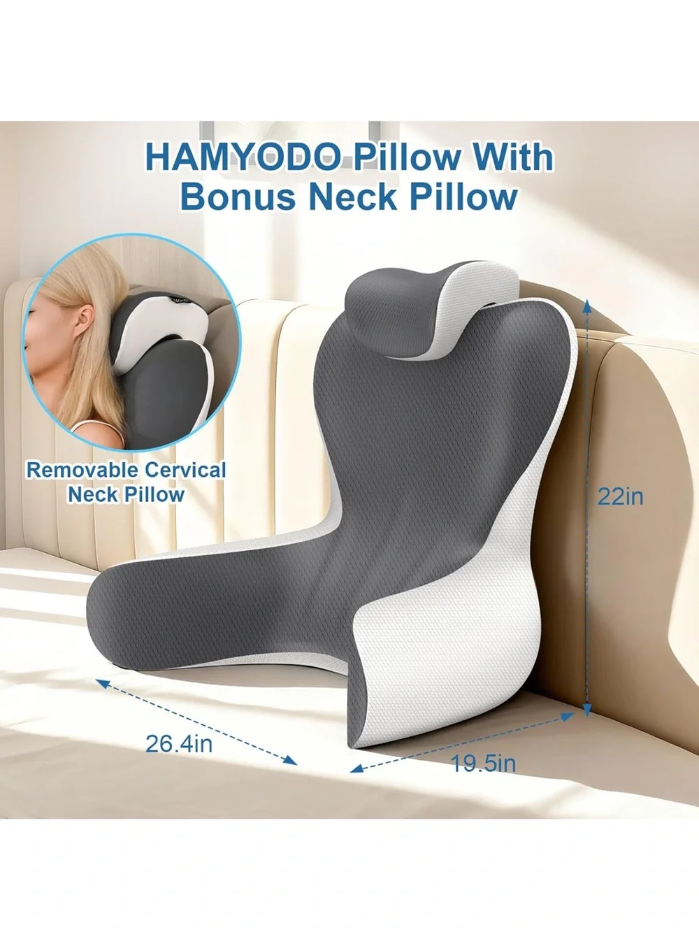 Reading pillow for sitting in bed 22”H back pillow for sitting up